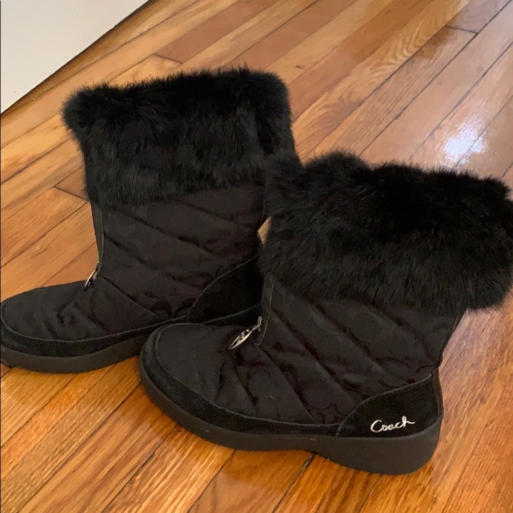 Black fur zip-up Coach boots. Size 8